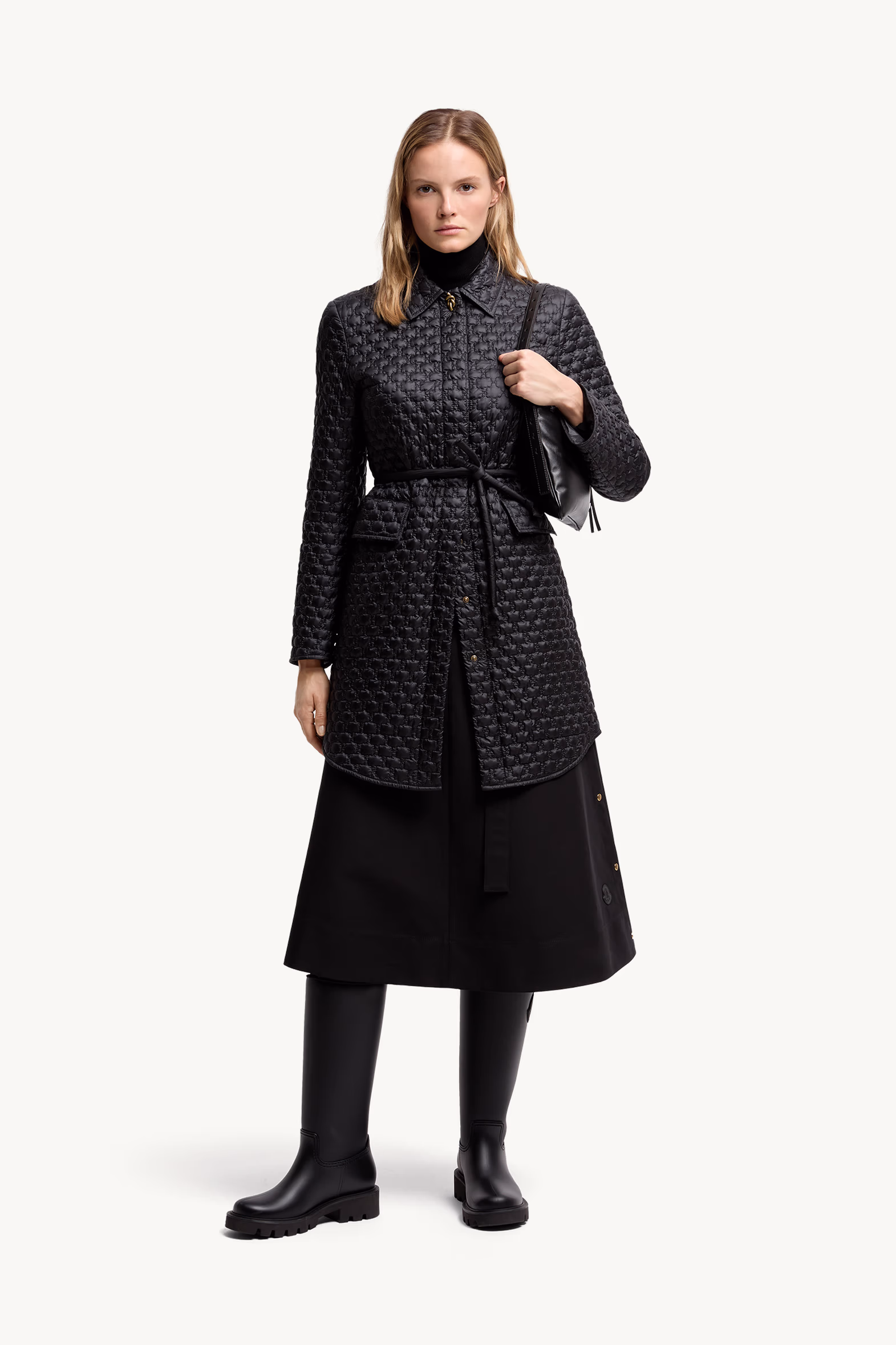 Plumífero largo con acolchado geométrico Raissac Negro Moncler 0